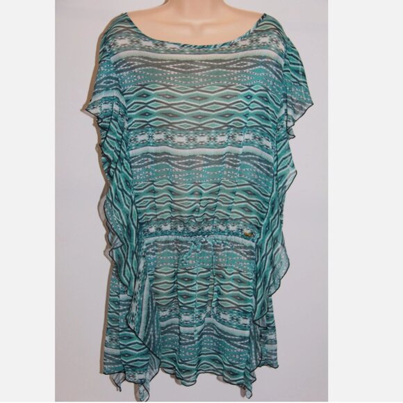 NWT Jessica Simpson Swimsuit Bikini Cover Up Tunic Dress Navy Multi - Picture 1 of 4